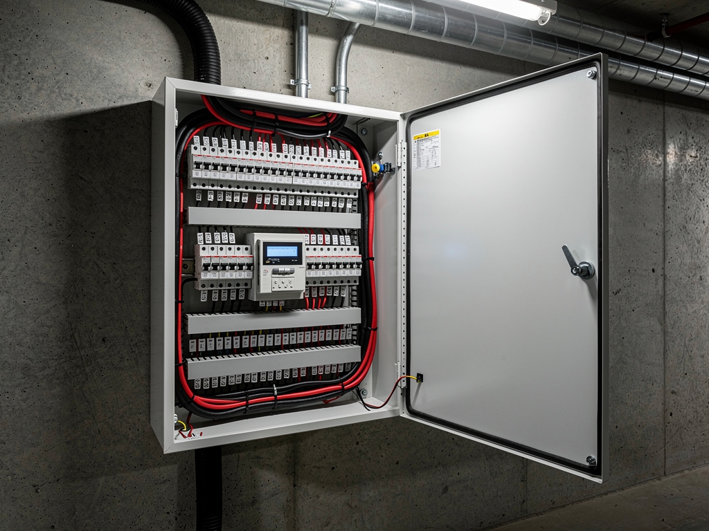 Cuadro eléctrico de instalación comunitaria en sótano de edificio