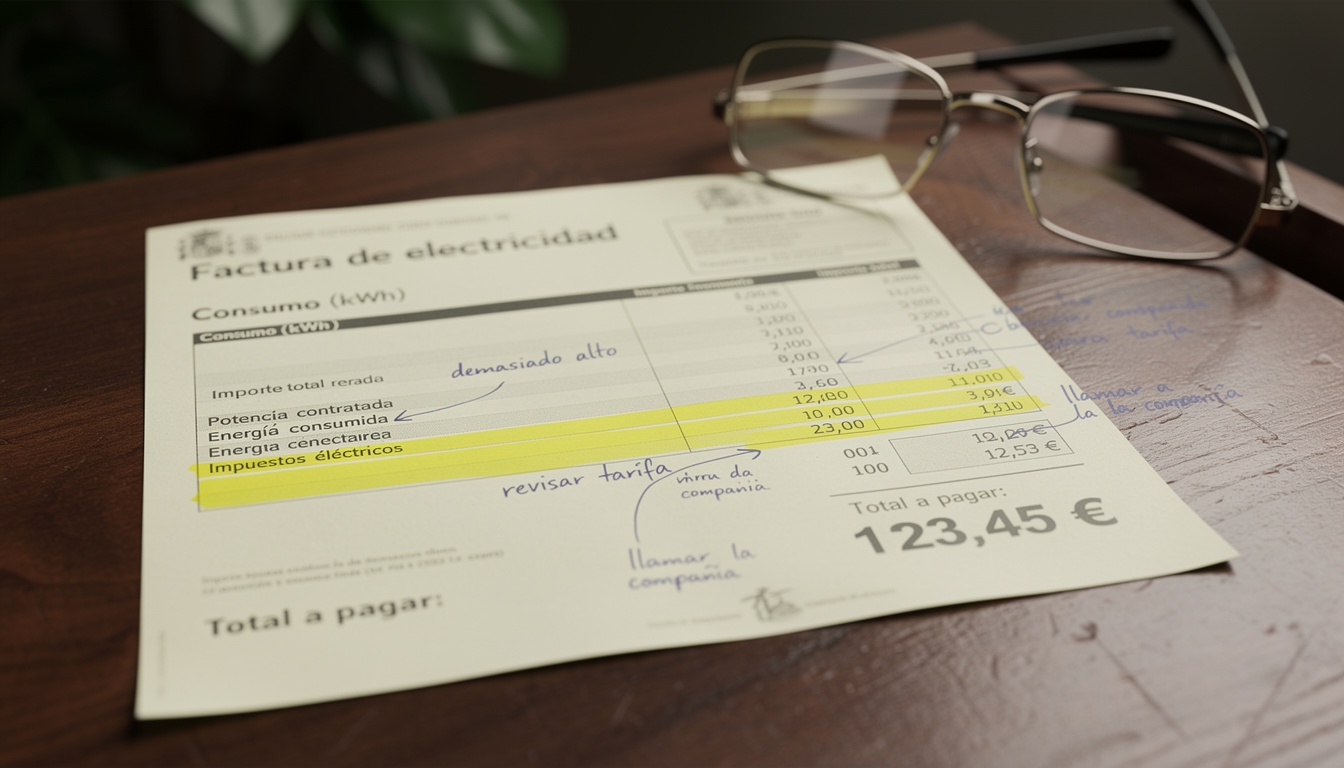 Factura de electricidad de comunidad de propietarios con anotaciones