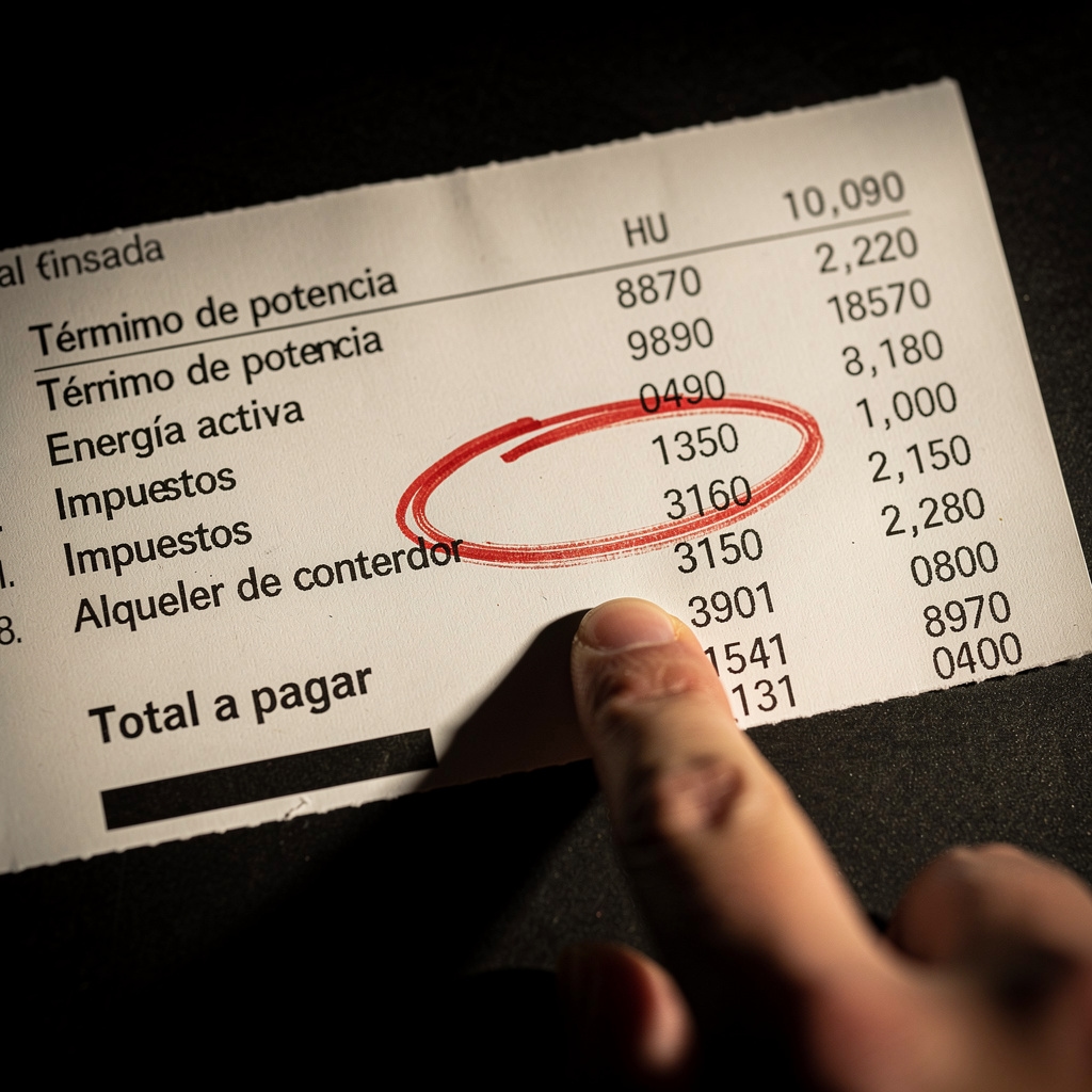 Detalle de factura eléctrica con conceptos marcados y anotados